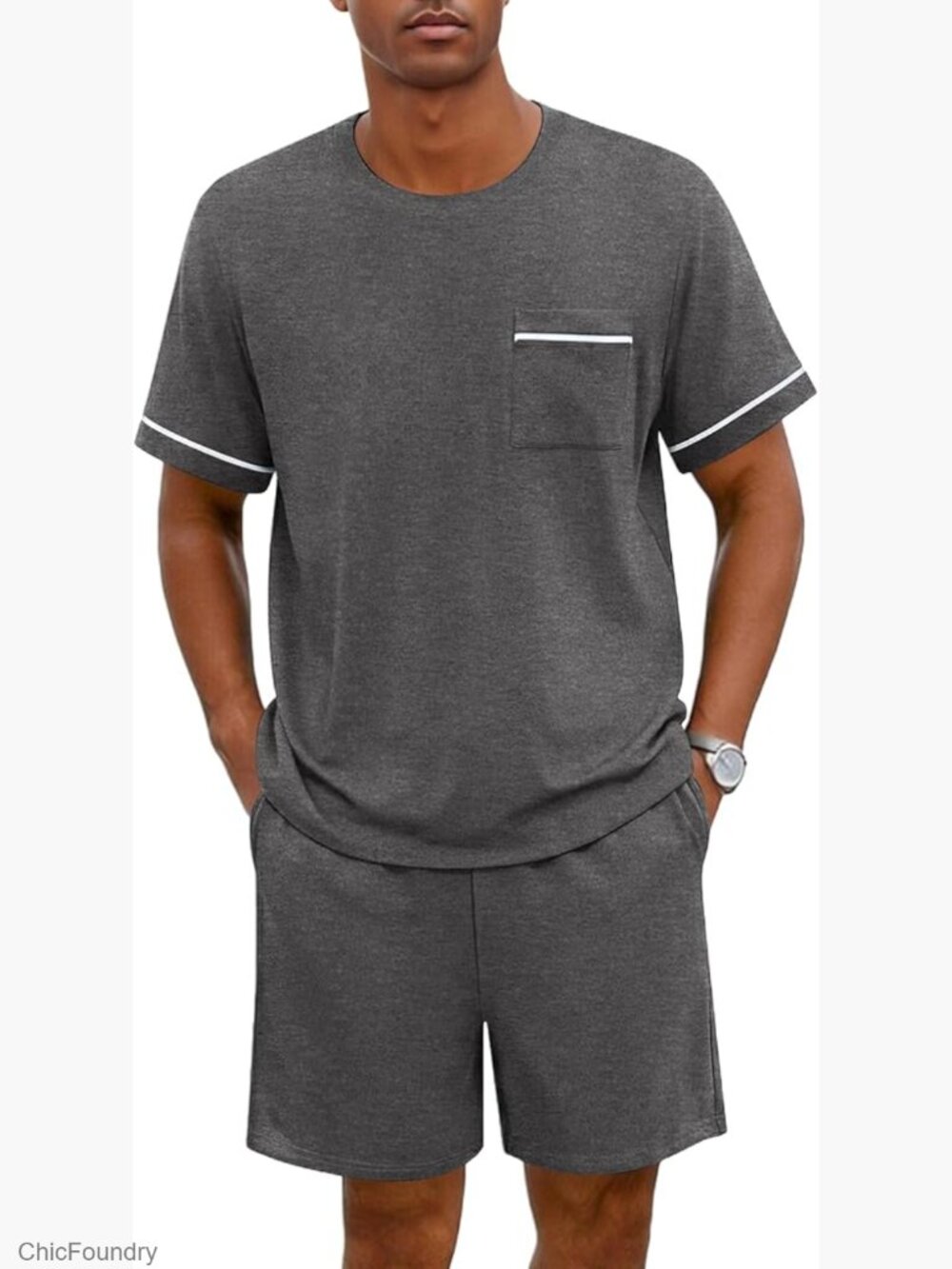 Men's Short Sleeve Pajama Set 2 Piece Lounge Shorts with Pockets
